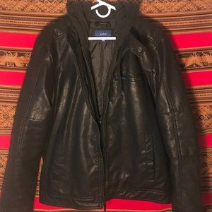 Faux Leather Jacket w/Removable Hood